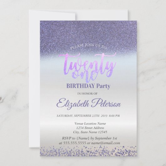 Invitation Diamants de Parties scintillant violet Argent 21e  (Devant)