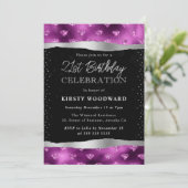 Invitation Diamants de Parties scintillant violet et noir 21e (Debout devant)