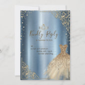 Invitation Diamants de robe or bleu RSVP (Devant)