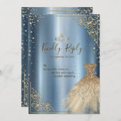 Invitation Diamants de robe or bleu RSVP (Devant / Derrière)