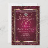 Invitation Diamants de style,Cadre Rouge Mariage Anniversaire (Devant)