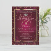 Invitation Diamants de style,Cadre Rouge Mariage Anniversaire (Debout devant)
