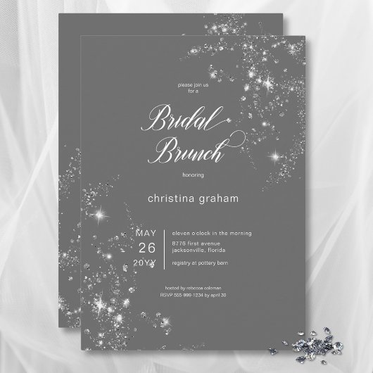 Invitation Diamants de verre gris et blanc moderne Brunch nup