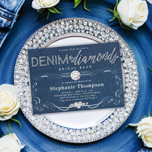 Invitation Diamants Denim Flourish Classy Bridal Bash Douche