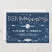 Invitation Diamants Denim Flourish Frame Classy 30e anniversa (Devant)