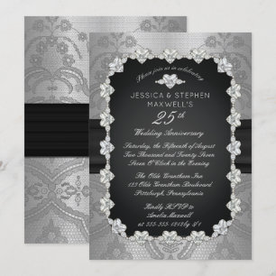 Invitation Diamants   Dentelle 25e anniversaire de mariage d'