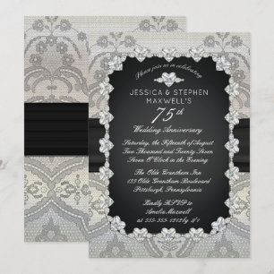 Invitation Diamants   Dentelle 75e  Anniversaire de Mariage