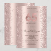 Invitation Diamants d'étincelle d'or rose 65e anniversaire (Devant / Derrière)