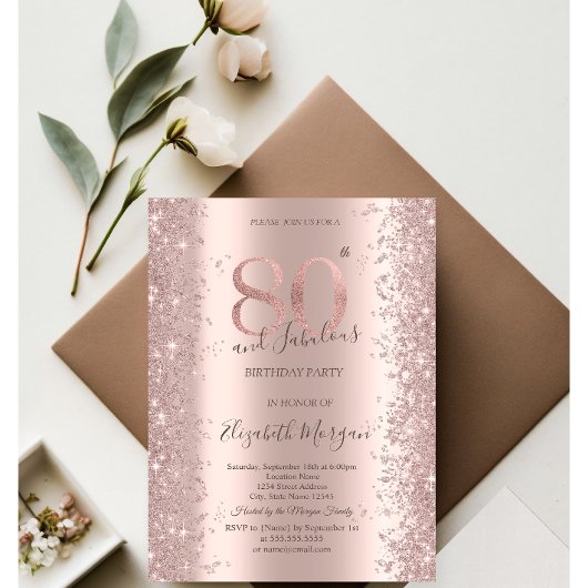 Invitation Diamants d'étincelle d'or rose 80e anniversaire