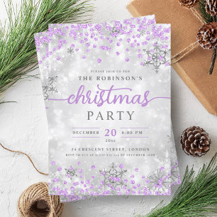 Invitation Diamants d'hiver argenté violet de Noël