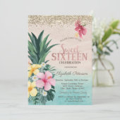 Invitation Diamants d'or, ananas Plage Sweet 16 (Debout devant)