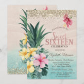 Invitation Diamants d'or, ananas Plage Sweet 16 (Devant / Derrière)