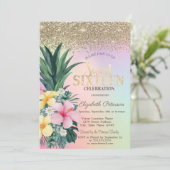 Invitation Diamants d'or, ananas, sucré holographique 16 (Debout devant)