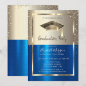 Invitation Diamants d'or Cadre, Aquarelle Casquette d'or bleu (Devant / Derrière)