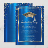 Invitation Diamants d'or, Cadre, Bac de graduation Royal Bleu (Devant / Derrière)