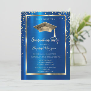 Invitation Diamants d'or, Cadre, Bac de graduation Royal Bleu