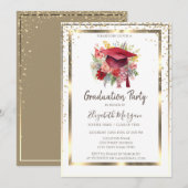 Invitation Diamants d'or, Cadre, Casquette de graduation flor (Devant / Derrière)