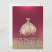 Invitation Diamants d'or, élégante robe Bourgogne Quinceanera (Dos)