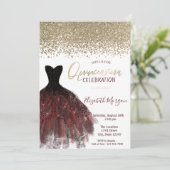 Invitation Diamants d'or, élégante robe Bourgogne Quinceañera (Debout devant)