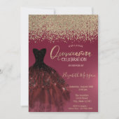 Invitation Diamants d'or, élégante robe Quinceanera rouge (Devant)