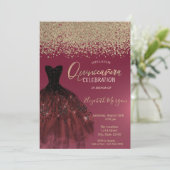 Invitation Diamants d'or, élégante robe Quinceanera rouge (Debout devant)