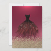 Invitation Diamants d'or, élégante robe Quinceanera rouge (Dos)