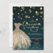 Invitation Diamants d'or, Élégantes Stars de Robe Quinceañera (Devant)