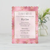 Invitation Diamants d'or en verre rose (Debout devant)