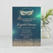 Invitation Diamants d'or Faux modernes, Masquerade Quinceañer (Debout devant)