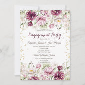 Invitation Diamants d'or Fiançailles Fleurs roses (Devant)