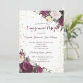 Invitation Diamants d'or Fiançailles floral Bourgogne (Debout devant)