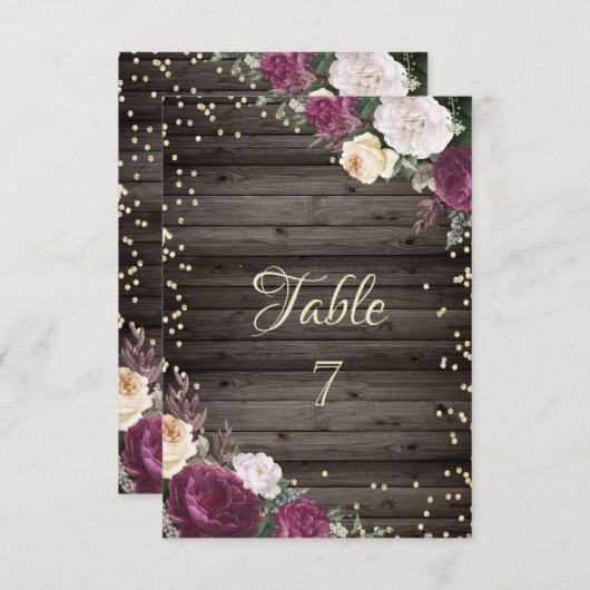 Invitation Diamants d'or Fleurs Bourgogne Bois (Devant / Derrière)