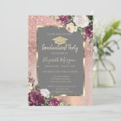 Invitation Diamants d'or Fleurs Bourgogne Graduation (Debout devant)