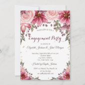 Invitation Diamants d'or Floral Bourgogne Fiançailles (Devant)