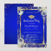 Invitation Diamants d'or Fragment Rose Papillons Royal Blue (Devant / Derrière)