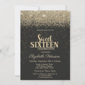 Invitation Diamants d'or moderne Confetti Black Sweet 16 (Devant)
