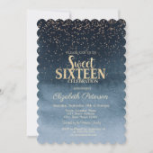 Invitation Diamants d'or moderne Confetti Marine bleu Sweet 1 (Devant)