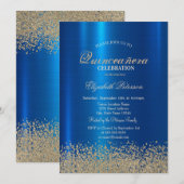 Invitation Diamants d'or moderne Quinceañera en métal bleu (Devant / Derrière)