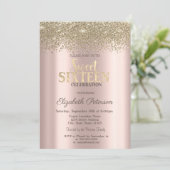 Invitation Diamants d'or moderne Rose Gold Sweet 16 (Debout devant)