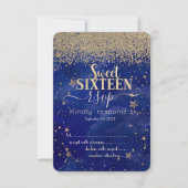 Invitation Diamants d'or moderne Stars Blue Sweet 16 RSVP (Devant)