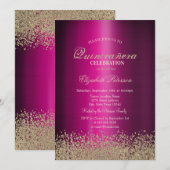 Invitation Diamants d'or moderne violet métal Quinceañera (Devant / Derrière)
