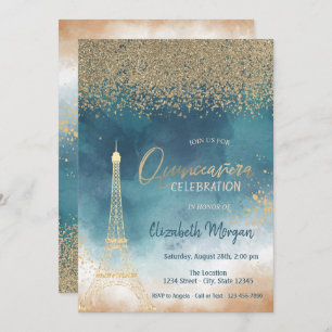 Invitation Diamants d'or, Peinture tour Eiffel Splash Quincea