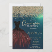 Invitation Diamants d'or, Robe élégante Quinceanera verte (Devant)