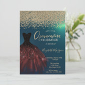 Invitation Diamants d'or, Robe élégante Quinceanera verte (Debout devant)