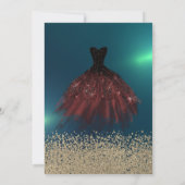 Invitation Diamants d'or, Robe élégante Quinceanera verte (Dos)