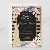 Invitation Diamants d'or, Robe Fête des mariées Fleurs rayées (Devant)