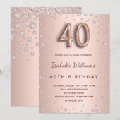 Invitation Diamants d'or rose à 40e anniversaire (Devant / Derrière)