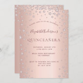 Invitation Diamants d'or rose Quinceanera (Devant / Derrière)