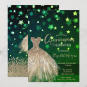 Invitation Diamants d'or, Stations de robe Green Quinceañera (Devant / Derrière)