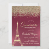 Invitation Diamants d'or, Tour Eiffel Quinceanera Rouge (Devant)